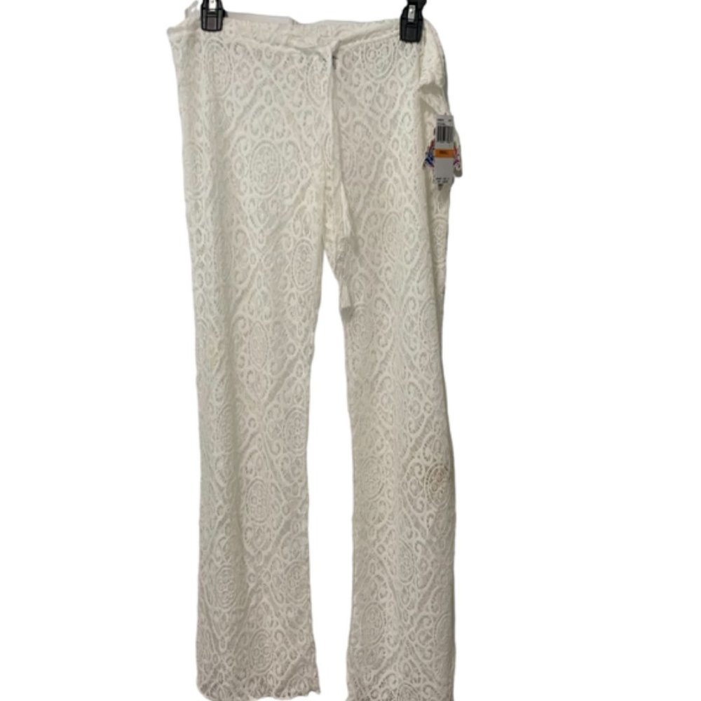 White Lace Beach Pant Beccaswim by Rebecca Virtue Size Small - Picture 1 of 6